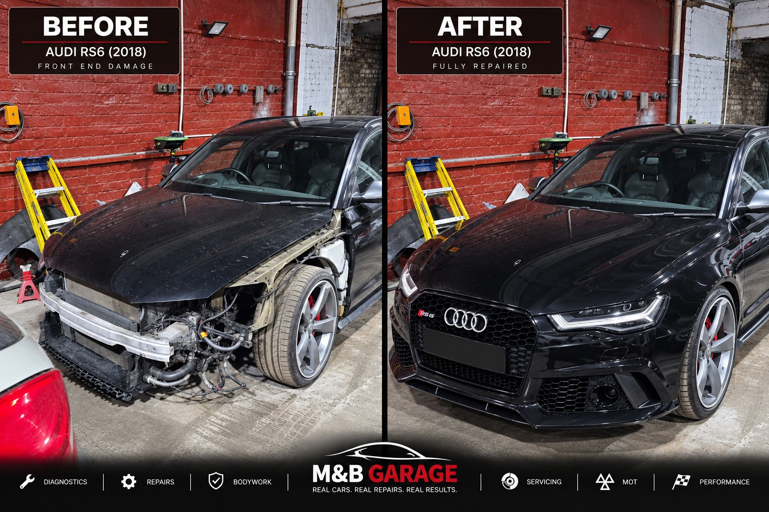 2018 Audi RS6 before and after accident repair